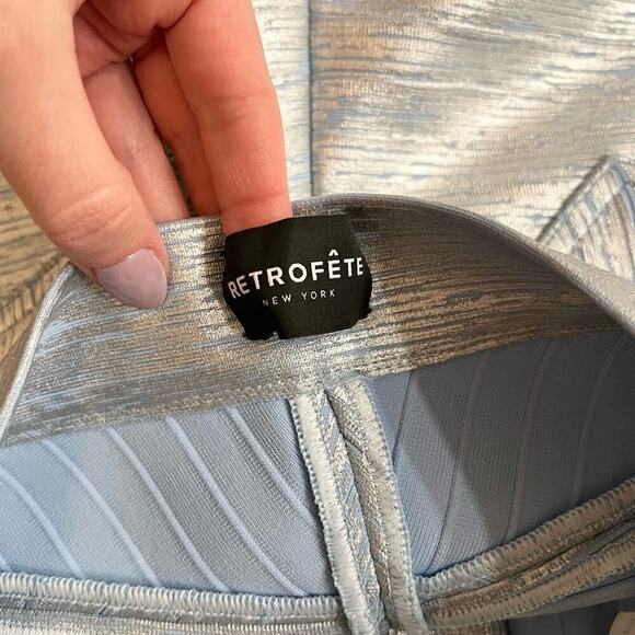 RETROFETE Trumpet Mermaid Skirt Blue Gold Metallic Pockets Zip Club Medium NEW - Picture 10 of 12